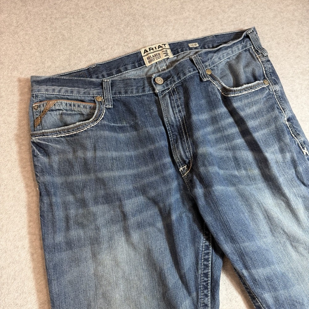 Ariat M4 Coltrane Jeans Mens 42x30 Blue Relaxed Bootcut Heavy Stitch